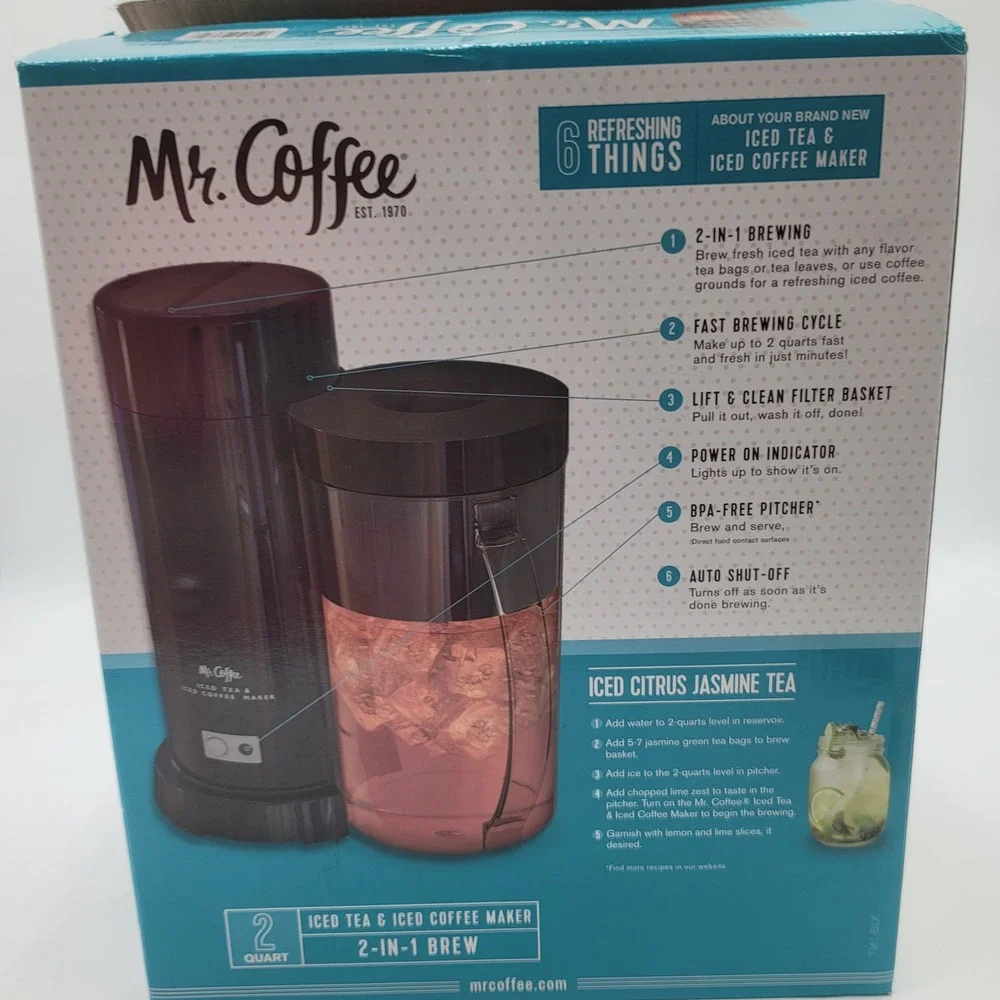 Mr. Coffee TM1-BLK 2-Quart Iced Tea and Iced Coffee Maker 2-in-1 Brew Black